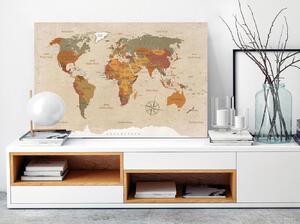 Tavla - World Map: Beige Chic - I svart träram 60x40