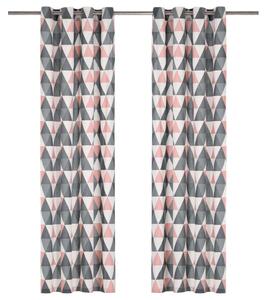 Gardiner med metallringar 2 st bomull 140x175 cm grå och rosa