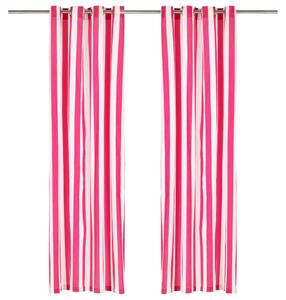 Gardiner med metallringar 2 st tyg 140x175 cm rosa ränder