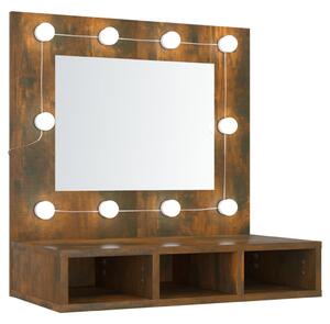 Spegelskåp med LED rökfärgad ek 60x31,5x62 cm