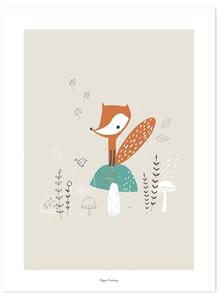 Woodland Fox & Mushrooms Poster - 30x40 cm