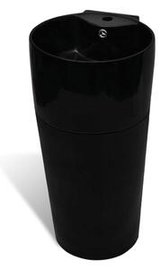 Handfat med kran- och överflödeshål i keramik svart med ställning