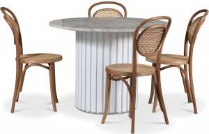 Empire matgrupp Ø105 cm inkl. 4 st Böjträ stolar No 10 Vintage - Silver Diana marmor / Vit lamell träfot - Matgrupper