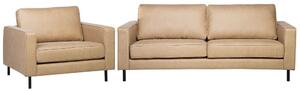 Soffgrupp 2-sits soffa + fåtölj konstläder beige SAVALEN Beliani