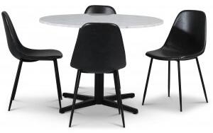 SOHO matgrupp Ø105 cm inkl. 4 st Bjurträsk stolar - Matt svart kryssfot / Ljus marmor