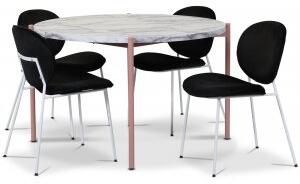 Aspö matgrupp Ø120cm inkl. 4 st Rondo stolar i sammet - Ljus marmor/rosa - Matgrupper