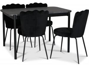Wayne matgrupp 120x80 cm inkl. 4 st Lidingö svarta stolar - Grå marmorfoliering