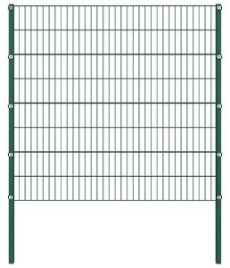 Stängselpanel med stolpar järn 1,7x1,6 m grön