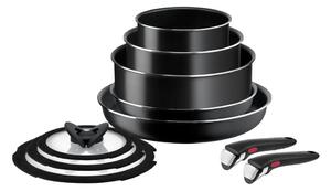 Tefal - Sätt med matlagningsutrustning 10 delar INGENIO EASY COOK & CLEAN BLACK