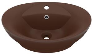 Ovalt handfat med bräddavlopp matt mörkbrun 58,5x39 cm keramik