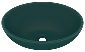 Lyxigt ovalt handfat matt mörkgrön 40x33 cm keramik
