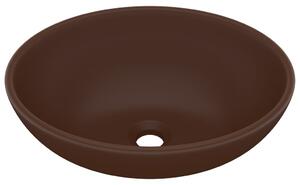 Lyxigt ovalt handfat matt mörkbrun 40x33 cm keramik