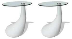 Soffbord 2 st med rund bordsskiva glas högglans vit