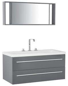Badrumsmöbler väggskåp spegel och tvättställ grå ALMERIA Beliani