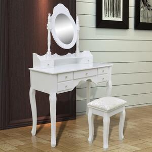 Sminkbord med spegel och pall 7 lådor vit
