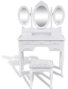 Sminkbord med pall och 3 speglar vit