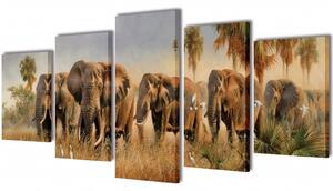 Uppsättning väggbonader på duk: elefanter 100 x 50 cm