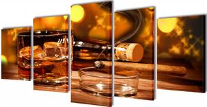 Uppsättning väggbonader på duk: whiskey och cigarr 100 x 50 cm