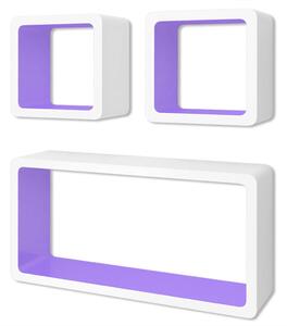 3 Flytande DVD/bokhylla förvaring i MDF kubform vit/lila