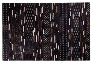 Matta Brun Läder med Ulltråd 160 x 230 cm Rustik Patchwork Beliani