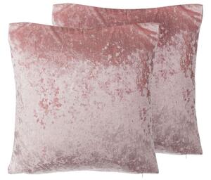 Prydnadskudde 2 st 45 x 45 cm sammet rosa HOSTA Beliani