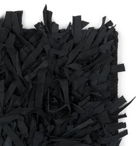 Shaggy-matta äkta läder 120x170 cm svart
