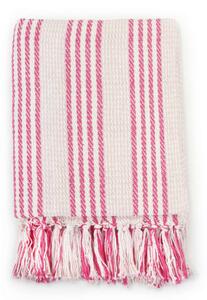 Filt bomull ränder 125x150 cm rosa och vit