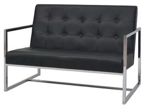 Soffa med armstöd 2-sits konstläder och stål svart