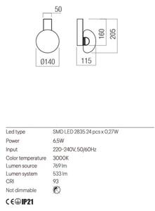 Redo 01-3239 - LED väggbelysning SINCLAIR LED/6,5W/230V CRI 93 IP21 guld