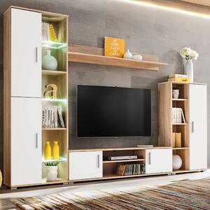 TV-möbel med LED-belysning sonoma-ek och vit