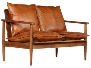 2-sitssoffa i äkta läder med akaciaträ brun