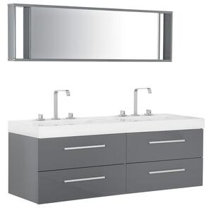 Badrumsmöbler väggskåp spegel och 2 tvättställ grå MALAGA Beliani