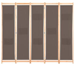 Rumsavdelare 5 paneler 200x170x4 cm brun tyg