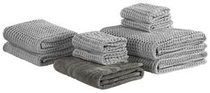 Set av 9 handdukar bomull grå AREORA Beliani