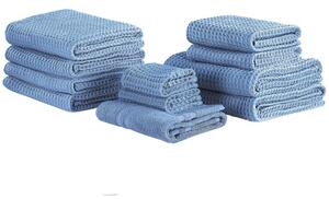 Set av 11 handdukar bomull blå AREORA Beliani