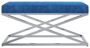 Bänk 97 cm blå sammetstyg och rostfritt stål