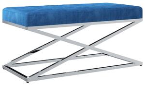 Bänk 97 cm blå sammetstyg och rostfritt stål