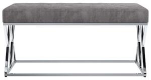 Bänk 97 cm grå sammetstyg och rostfritt stål