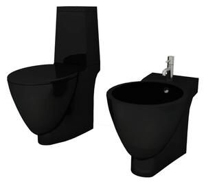 Keramisk toalett och bidé svart