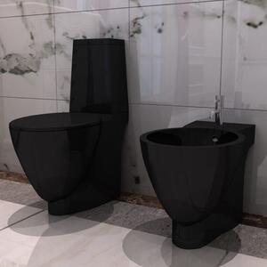 Keramisk toalett och bidé svart