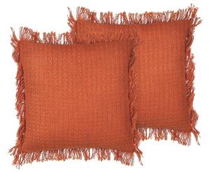 Prydnadskudde 2 st Orange Bomull 45 x 45 cm Kuddfodral Texturerade Kanter med Polyesterfyllning Beliani