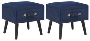 Sängbord 2 st blå 40x35x40 cm sammet