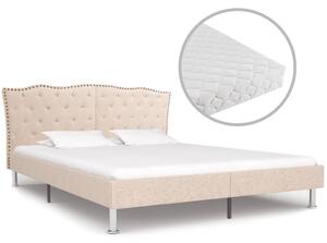 Säng med madrass beige tyg 160x200 cm