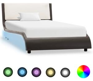 Sängram med LED grå och vit konstläder 90x200 cm