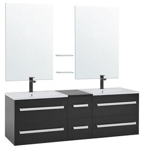 Badrumsmöbler väggskåp 2 spegel 2 tvättställ och glashylla svart MADRID Beliani