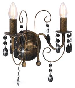 Vägglampa med pärlor antik svart 2 x E14-glödlampor