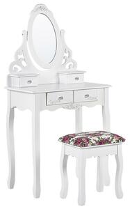 Toalettbord 4 lådor med oval spegel och pall vit AMOUR Beliani