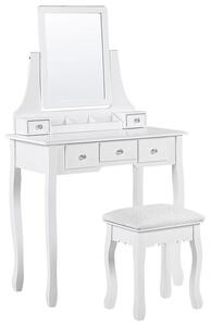 Toalettbord 5 lådor med rektangulär spegel och pall vit RAYON Beliani