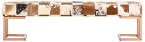 Bänk 160 cm brun lapptäcke äkta getskinn