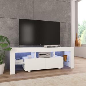 TV-bänk med LED-lampor högglans vit 130x35x45 cm